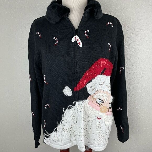 Tiara International Santa Claus Full Zip Christmas Sweater Vest Size S EUC - Picture 1 of 8